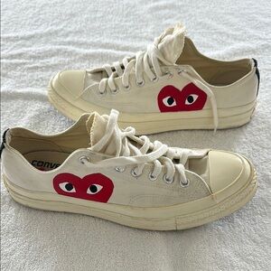 Converse x CDG Play Cream Sneakers with Red Heart